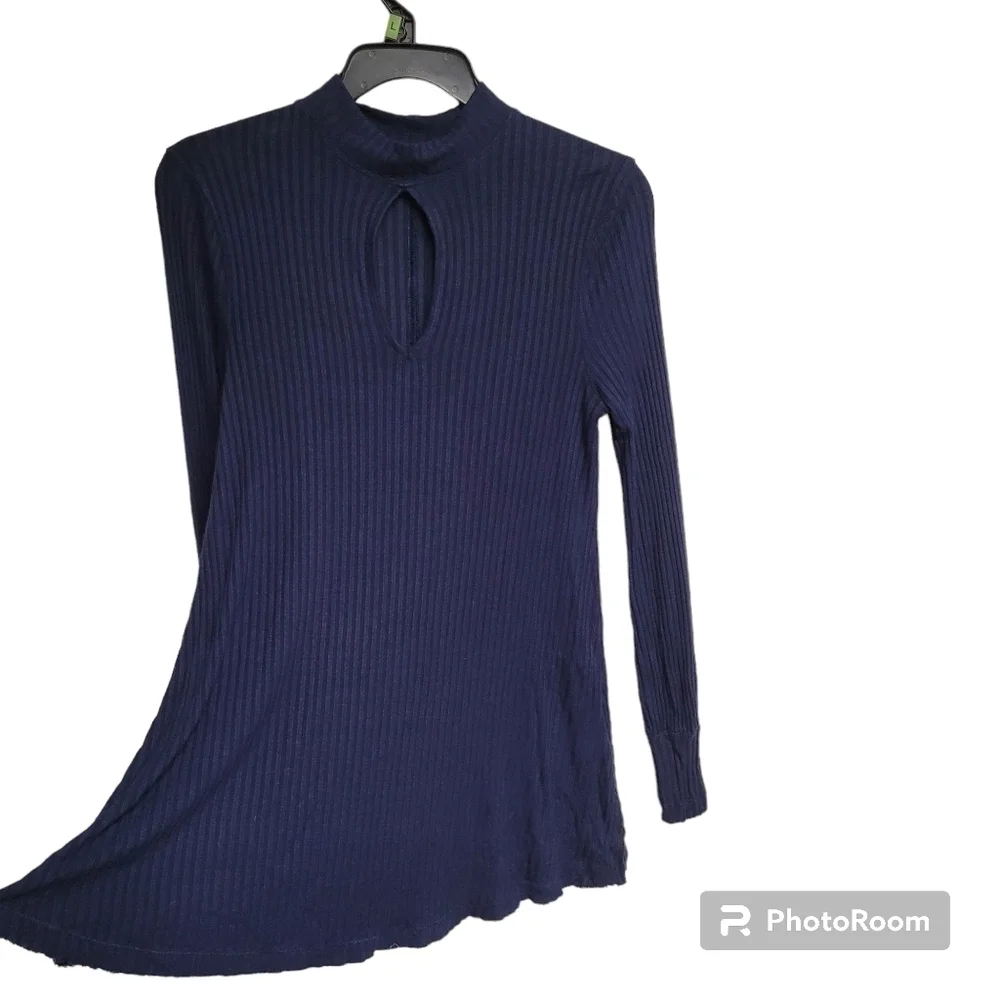 We‎ The Free People Blue Long Sleeve Mock Neck Flare Ribbed Tunic Dress Top XS